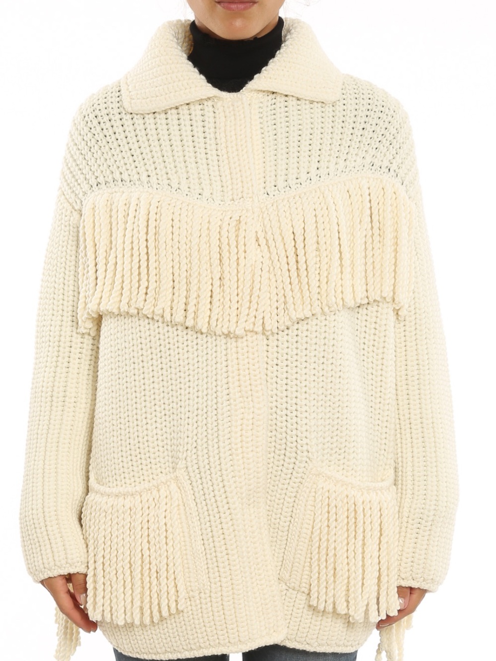Italian Daniel & Mayer Western Cream Chunky Knit Fringe Cardigan Sweater Large